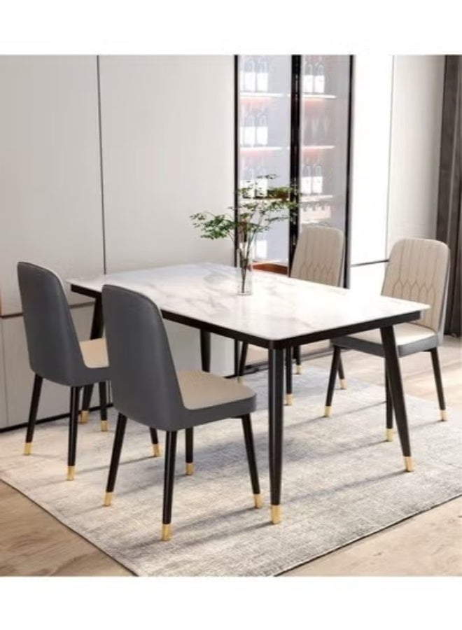 fashionhome Modern Multipurpose Industrial Standard Rectangle Sintered Stone Dining Table and 4 Concave Curve Chair Set for Kitchen Restroom Metal and Marble 120 x 60 x 75 and 40 x 42 x 86 Centimeter - Image 5